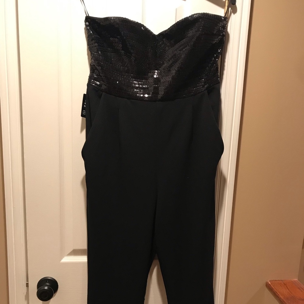 Black sweetheart neck sequin jumpsuit